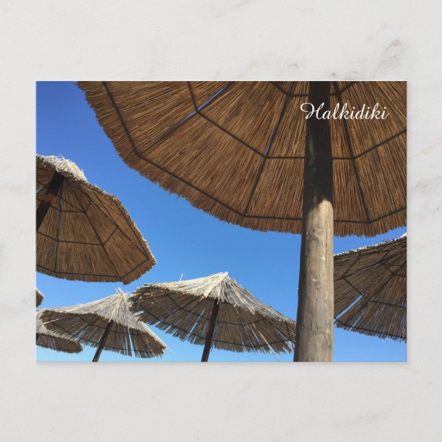 Halkidiki Beach Umbrellas Photo Postcard (Front)
