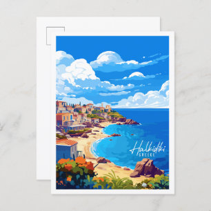 Halkidiki Greece vintage travel illustration Postcard
