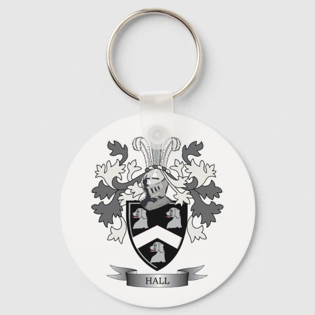Hall Family Crest Coat of Arms Key Ring (Front)