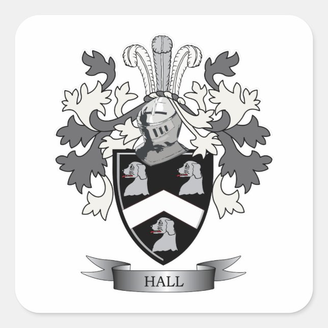 Hall Family Crest Coat of Arms Square Sticker (Front)