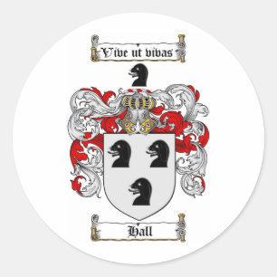 HALL FAMILY CREST -  HALL COAT OF ARMS CLASSIC ROUND STICKER