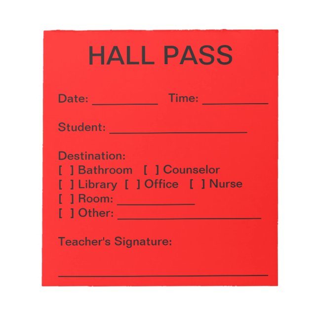 Hall Pass Pad (Red) (Front)