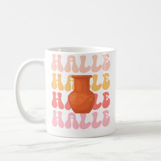 Halle Retro Name Pottery Hobby Coffee Mug (Left)