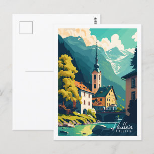 Hallein Austria vintage travel place illustration Postcard