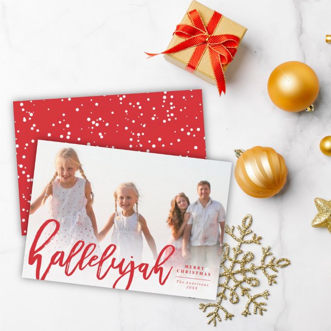 Hallelujah Brush Script Religious Christmas Photo Holiday Card (Creator Uploaded)