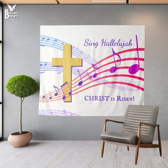 HALLELUJAH CHRIST IS RISEN Easter Tapestry (Stylish EASTER Sing Hallelujah He is Risen tapestry backdrop. Ideal for churches, homes and offices.)