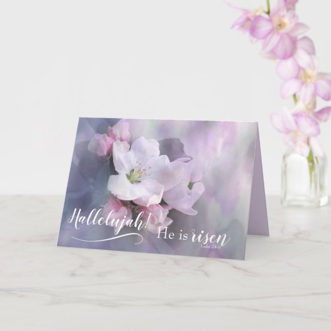 Hallelujah He is Risen | Luke 24:6 Easter Card (Orchid)