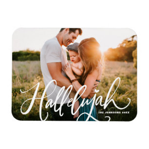 Hallelujah Modern Calligraphy Christmas Photo Magnet