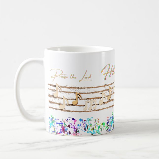"Hallelujah Praise the Lord" Music Note Design Mug (Left)