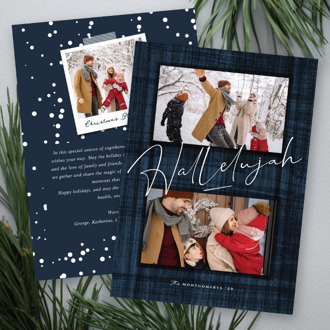 Hallelujah Script Religious Christmas 2 Photo Holiday Card (Creator Uploaded)