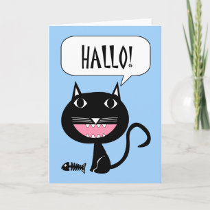 Hallo! Hello Card Written in Dutch, Cat and Fish