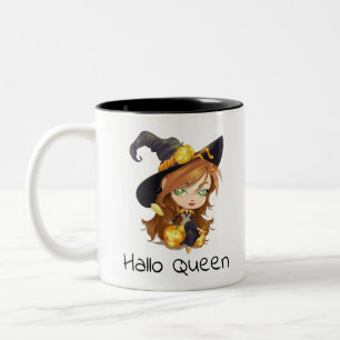 Hallo Queen Cute Witch Halloween Two-Tone Coffee Mug