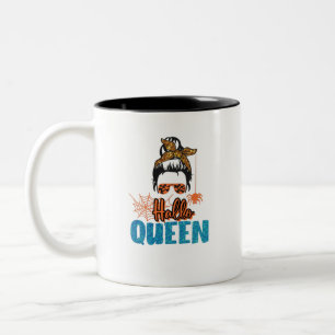 Hallo Queen – Messy Bun Woman with Spider Two-Tone Coffee Mug