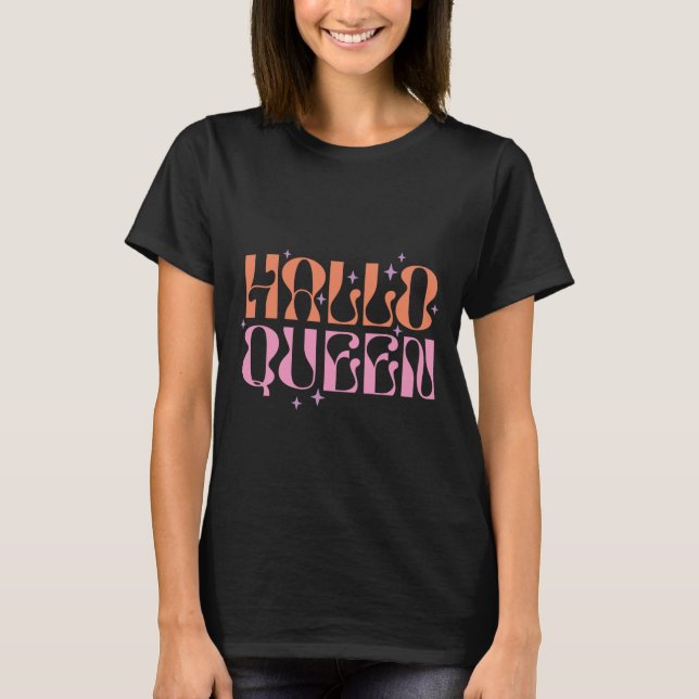 Hallo Queen Stars Pink Orange Black Halloween T-Shirt (Front)