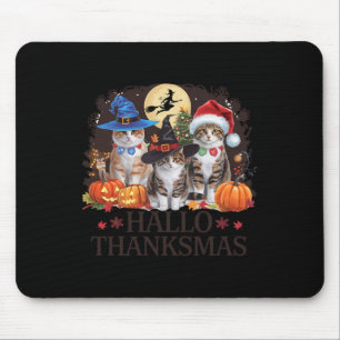 Hallo Thanksmas Festive Cats Pumpkin Witch Hat Chr Mouse Pad
