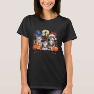 Hallo Thanksmas Festive Cats Pumpkin Witch Hat Chr T-Shirt