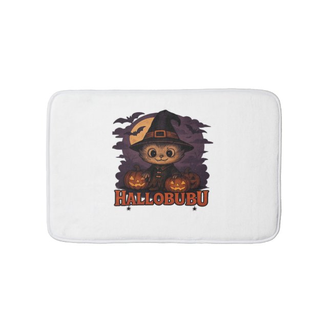 Hallobubu Halloween Cute & Spooky Witch Cat T-Shir Bath Mat (Front)