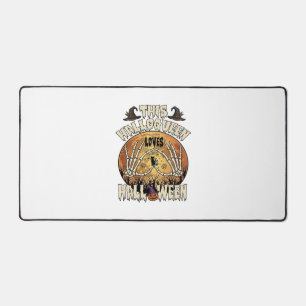 Halloqueen Loves Halloween Skeleton Hands Black Ca Desk Mat