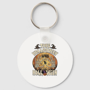 Halloqueen Loves Halloween Skeleton Hands Black Ca Key Ring