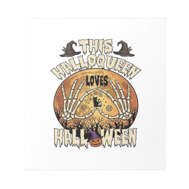Halloqueen Loves Halloween Skeleton Hands Black Ca Notepad (Front)