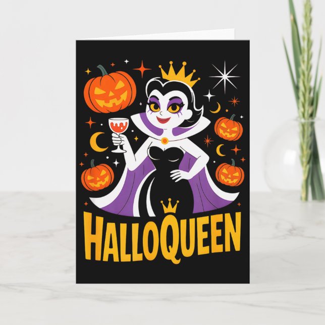 Halloqueen Retro Vamre Queen Halloween Pumpkins Ba Card (Front)