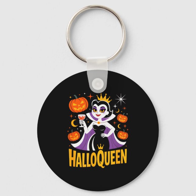 Halloqueen Retro Vamre Queen Halloween Pumpkins Ba Key Ring (Front)
