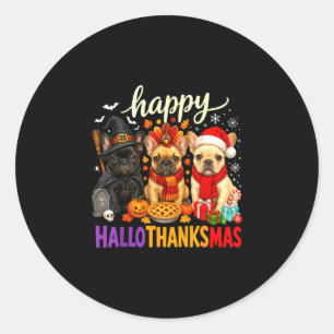 Hallothankmas french bulldog xmas halloween classic round sticker