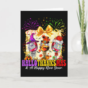 Hallothanksmas And A Happy New Year Wine Gles Fire Card