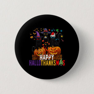 Hallothanksmas Black Cat Halloween Thanksgiving Ch 6 Cm Round Badge