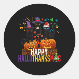 Hallothanksmas Black Cat Halloween Thanksgiving Ch Classic Round Sticker