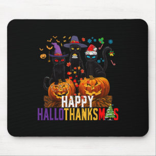 Hallothanksmas Black Cat Halloween Thanksgiving Ch Mouse Pad