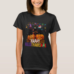 Hallothanksmas Black Cat Halloween Thanksgiving Ch T-Shirt