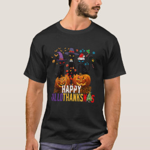 Hallothanksmas Black Cat Halloween Thanksgiving Ch T-Shirt