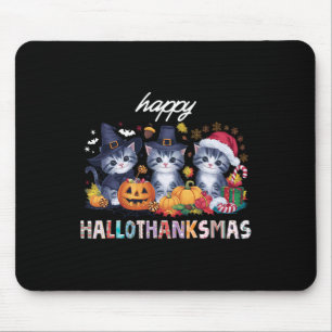 Hallothanksmas Cat Christmas Halloween Thanksgivin Mouse Pad