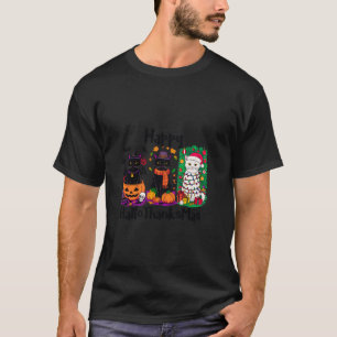 Hallothanksmas Cats Lovers Halloween Thanksgiving T-Shirt