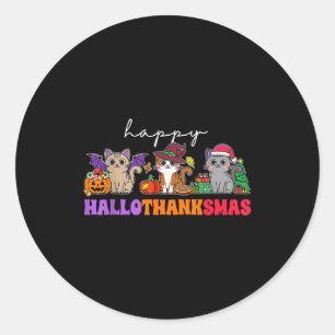 Hallothanksmas Cats _ Uni-adults, Uni-kids, Black, Classic Round Sticker
