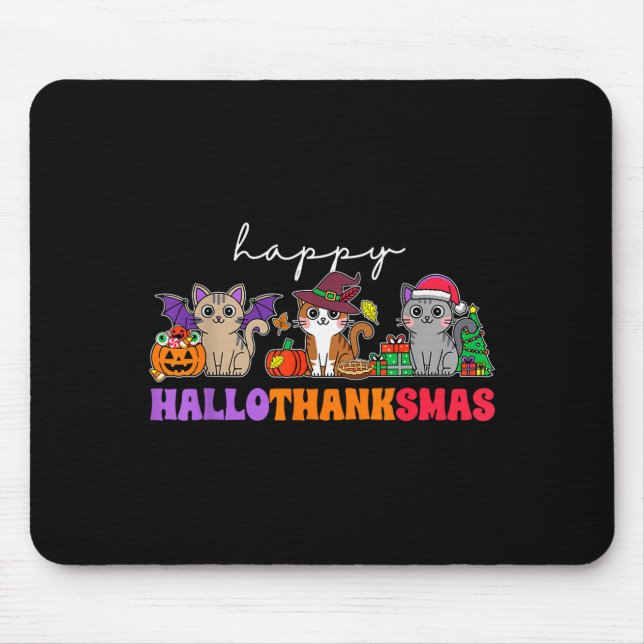 Hallothanksmas Cats _ Uni-adults, Uni-kids, Black, Mouse Pad (Front)