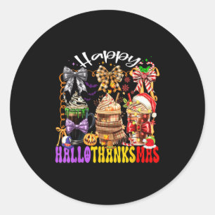 Hallothanksmas Coffee Latte Halloween Thanksgiving Classic Round Sticker