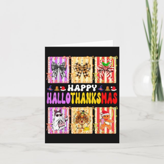 Hallothanksmas Coquette Bow Halloween Thanksgiving Card (Front)