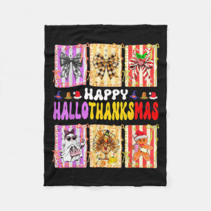 Hallothanksmas Coquette Bow Halloween Thanksgiving Fleece Blanket