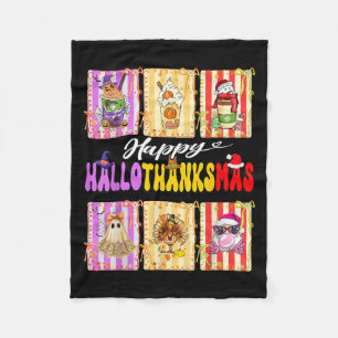 Hallothanksmas Cute Turkey Santa Halloween Thanksg Fleece Blanket