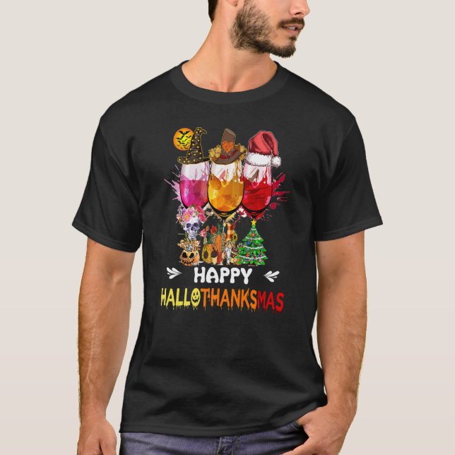Hallothanksmas Drinking Team Cool Fall Themed Drin T-Shirt (Front)