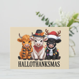 Hallothanksmas Fall Cow Spooky Season Farmer Xmas Holiday Card