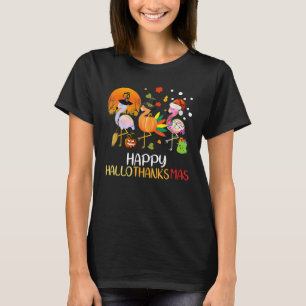 Hallothanksmas Flamingo Halloween Christmas Thanks T-Shirt