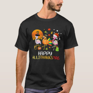 Hallothanksmas Flamingo Halloween Christmas Thanks T-Shirt