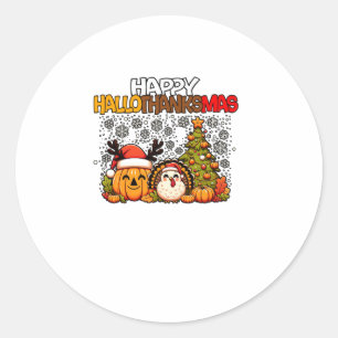 HalloThanksMas Funny Cute Halloween Thanksgiving C Classic Round Sticker
