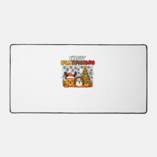 HalloThanksMas Funny Cute Halloween Thanksgiving C Desk Mat