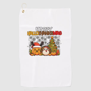 HalloThanksMas Funny Cute Halloween Thanksgiving C Golf Towel