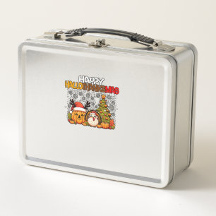 HalloThanksMas Funny Cute Halloween Thanksgiving C Metal Lunch Box