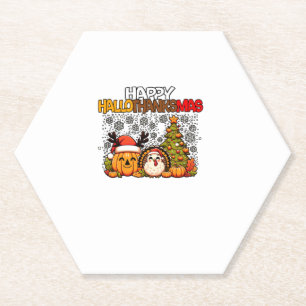 HalloThanksMas Funny Cute Halloween Thanksgiving C Paper Coaster